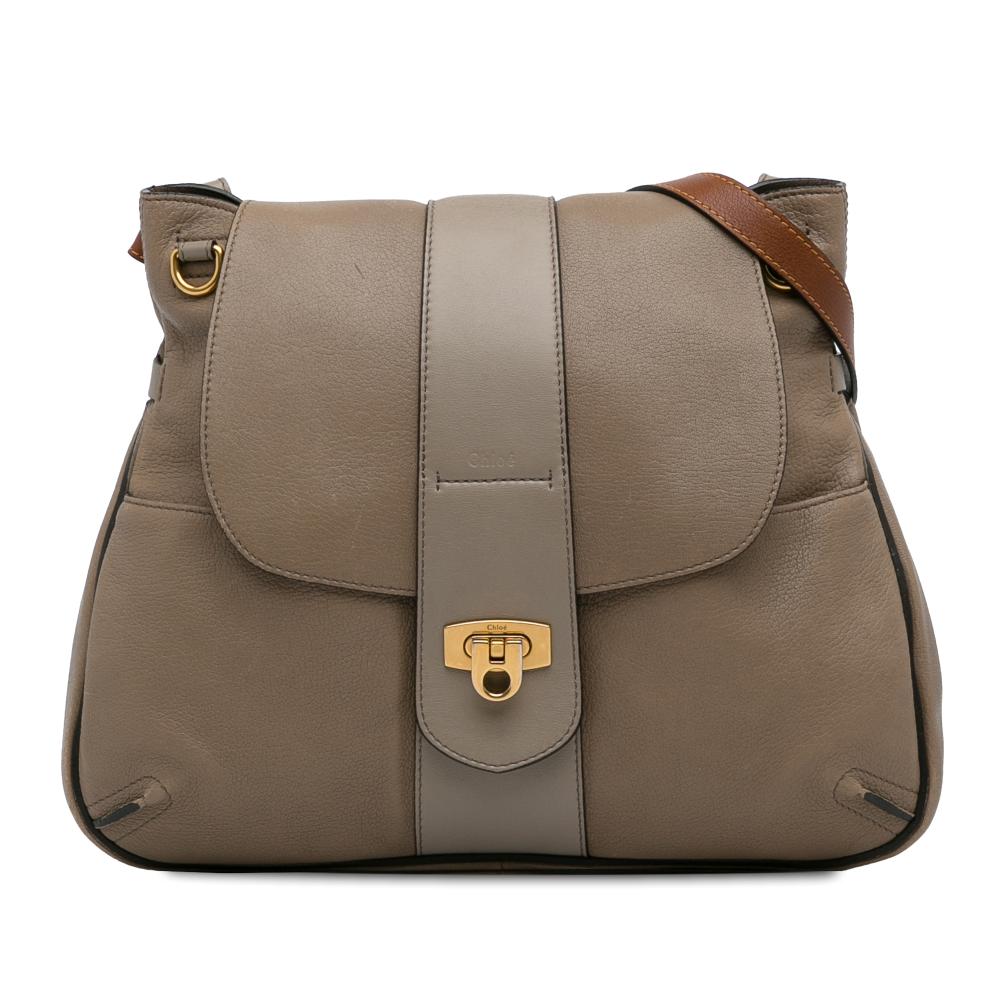 Chloé B Chloé Brown Taupe Calf Leather Lexa Crossbody Italy