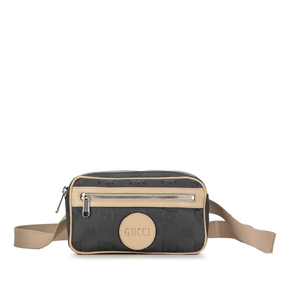 Gucci AB Gucci Gray with Brown Beige Nylon Fabric GG Off The Grid Belt Bag Italy