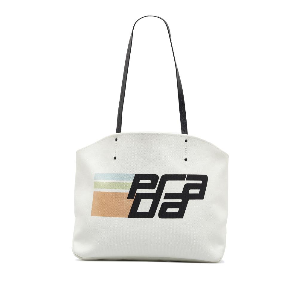 Prada AB Prada White Canvas Fabric Canapa Racing Logo Shopping Tote Italy