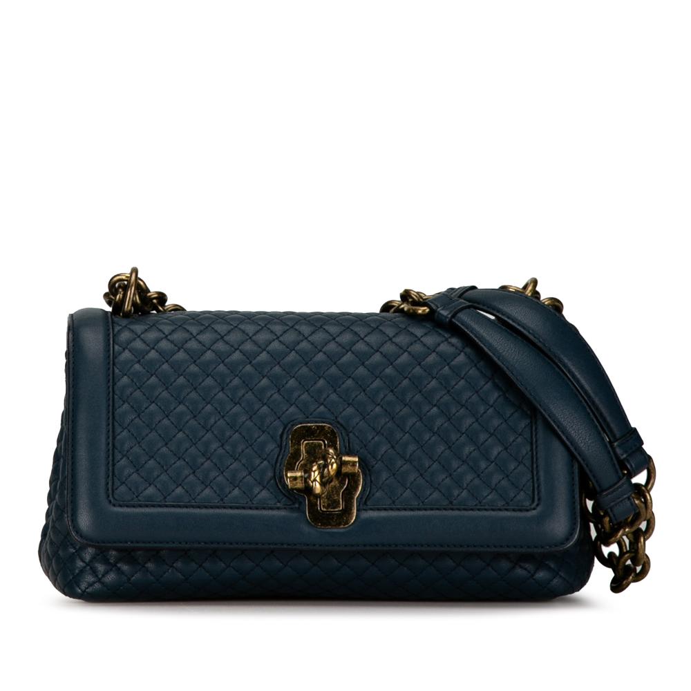 Bottega Veneta B Bottega Veneta Blue Navy Calf Leather Quilted Olimpia Knot Shoulder Bag Italy