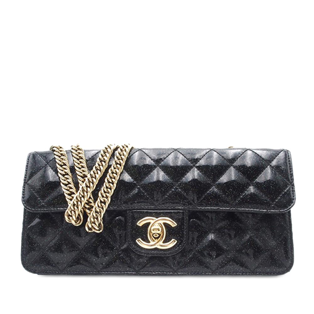 Chanel B Chanel Black Patent Leather Leather Quilted Patent Glitter Evening Star East West Flap Bag France