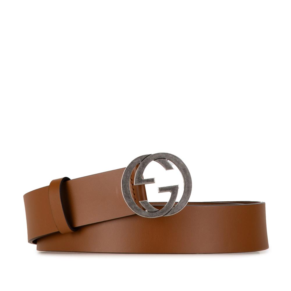 Gucci B Gucci Brown Calf Leather Interlocking G Belt Italy