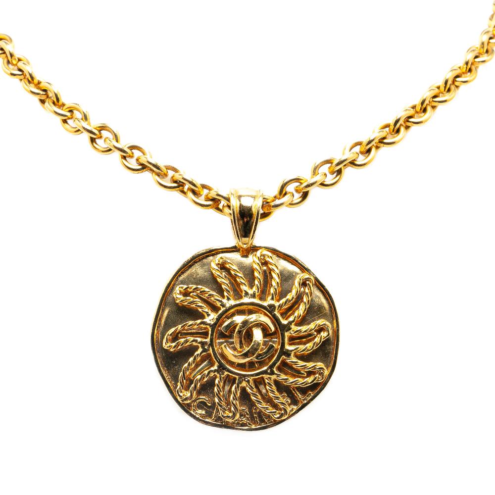 Chanel AB Chanel Gold Gold Plated Metal CC Sun Medallion Pendant Necklace France