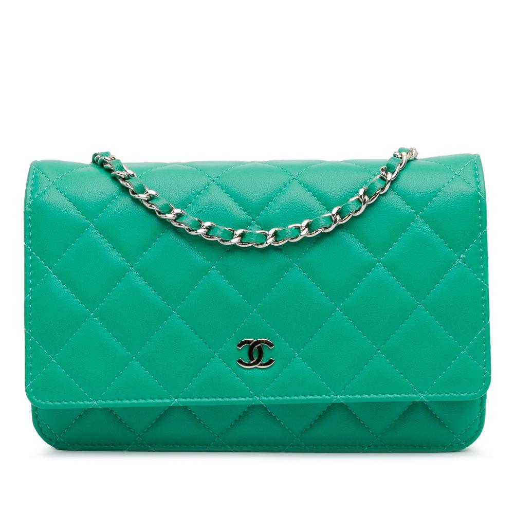 Chanel B Chanel Green Lambskin Leather Leather Classic Lambskin Wallet on Chain Italy