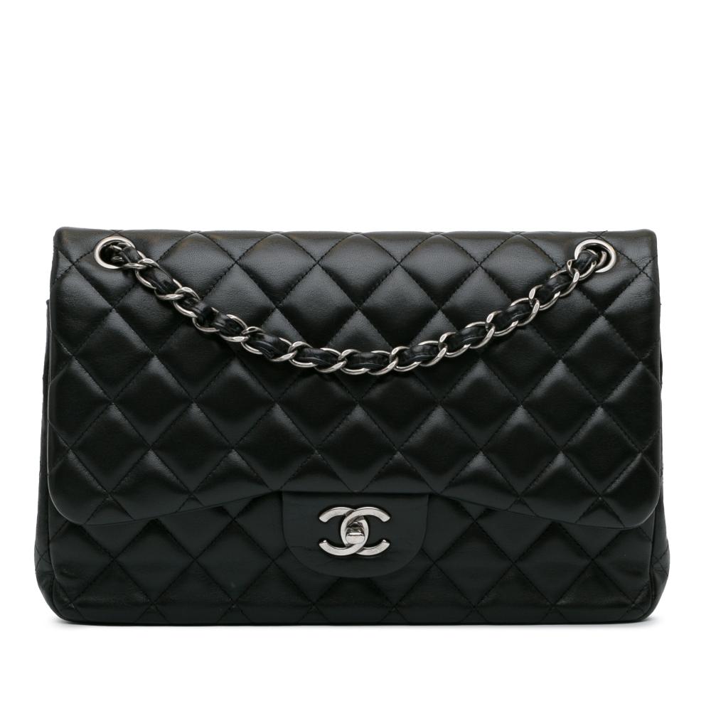 Chanel B Chanel Black Lambskin Leather Leather Jumbo Classic Lambskin Double Flap Italy