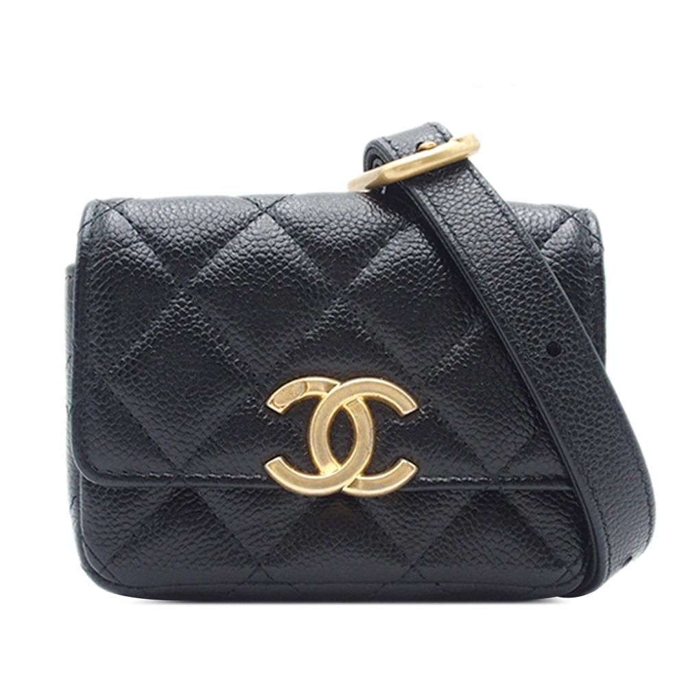 Chanel AB Chanel Black Caviar Leather Leather CC Quilted Belt Bag Italy