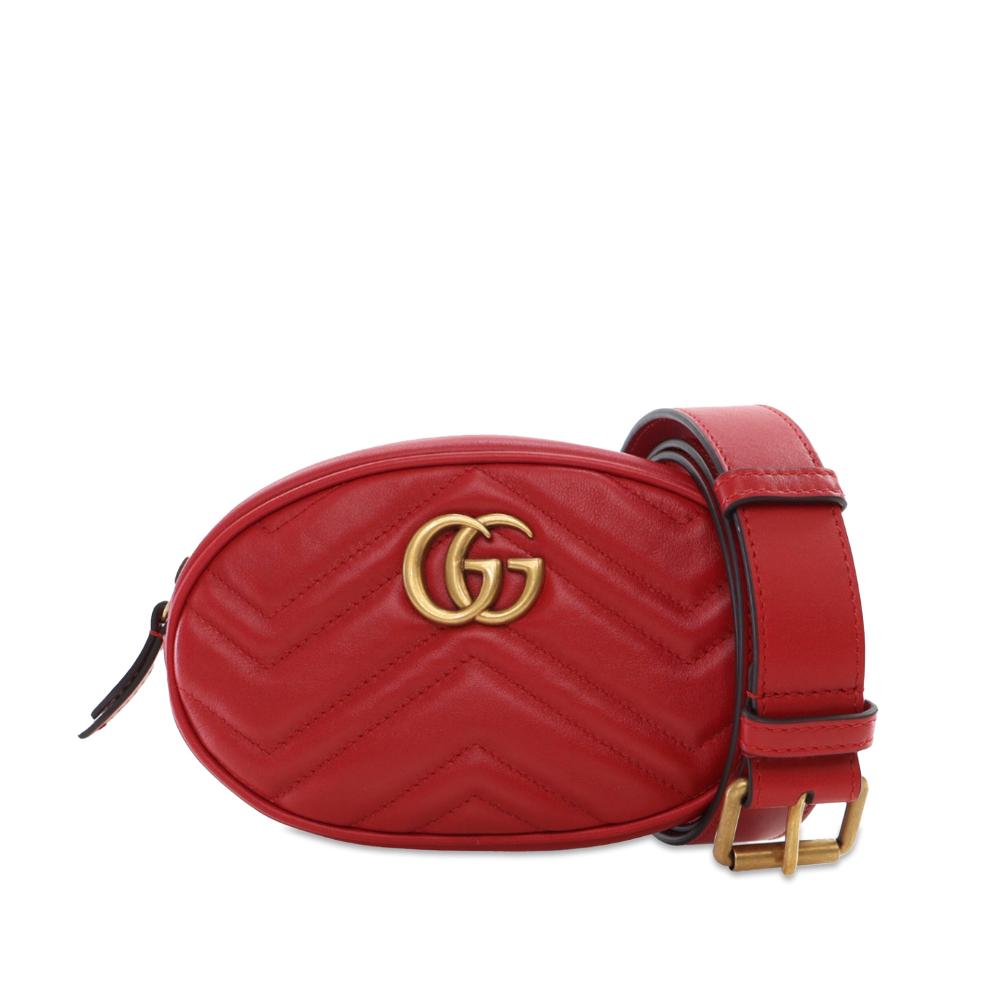 Gucci AB Gucci Red Calf Leather GG Marmont Matelasse Belt Bag Italy