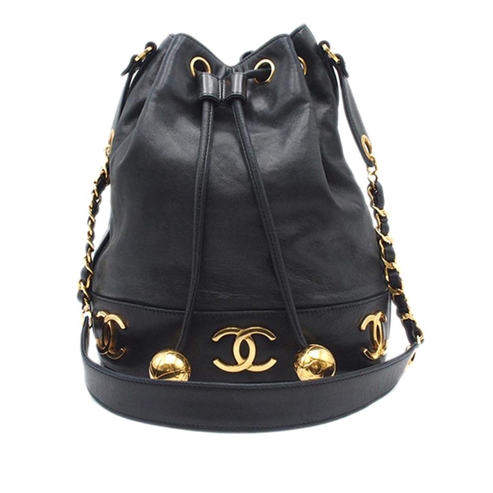 Chanel B Chanel Black Lambskin Leather Leather Triple CC Lambskin Bucket Bag Italy