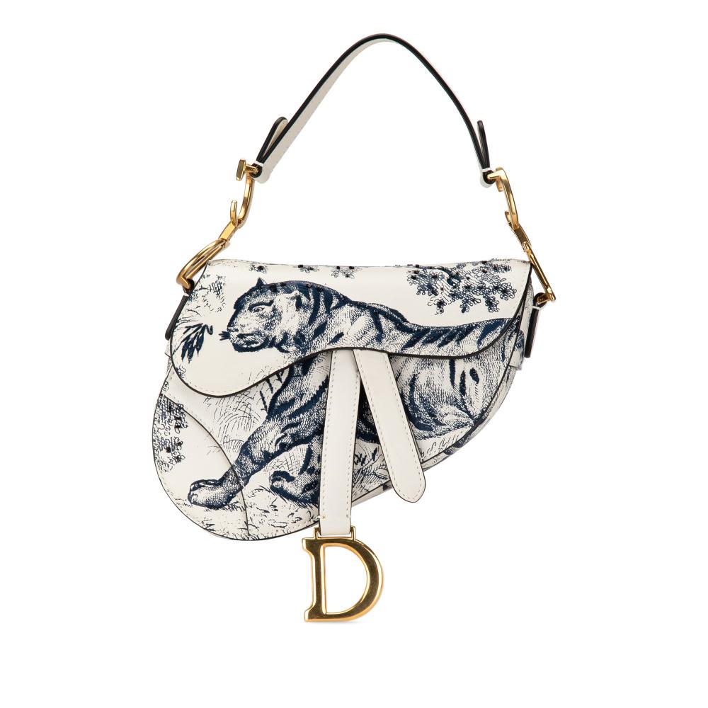 Christian Dior AB Dior White Calf Leather Mini skin Toile de Jouy Saddle Bag Italy