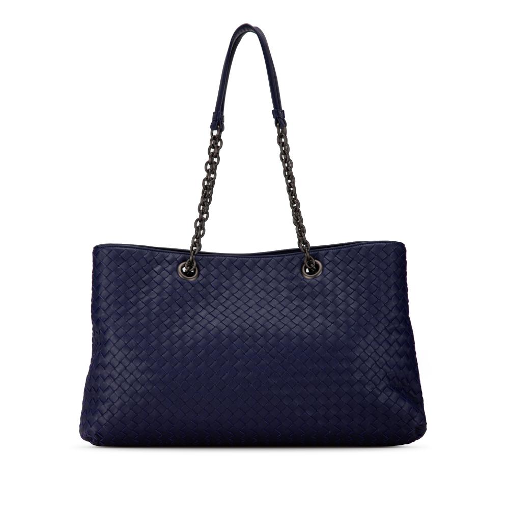 Bottega Veneta B Bottega Veneta Blue Dark Blue Calf Leather Large Intrecciato Double Chain Tote Italy