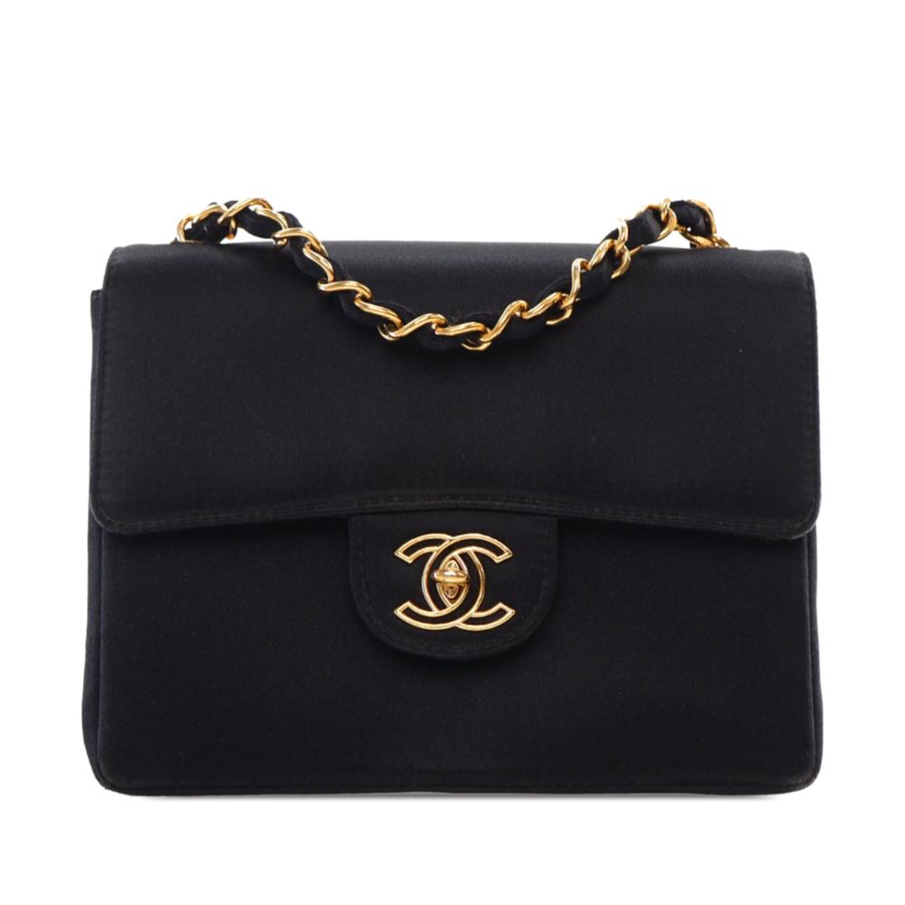 Chanel AB Chanel Black Satin Fabric Mini Square Classic Single Flap France