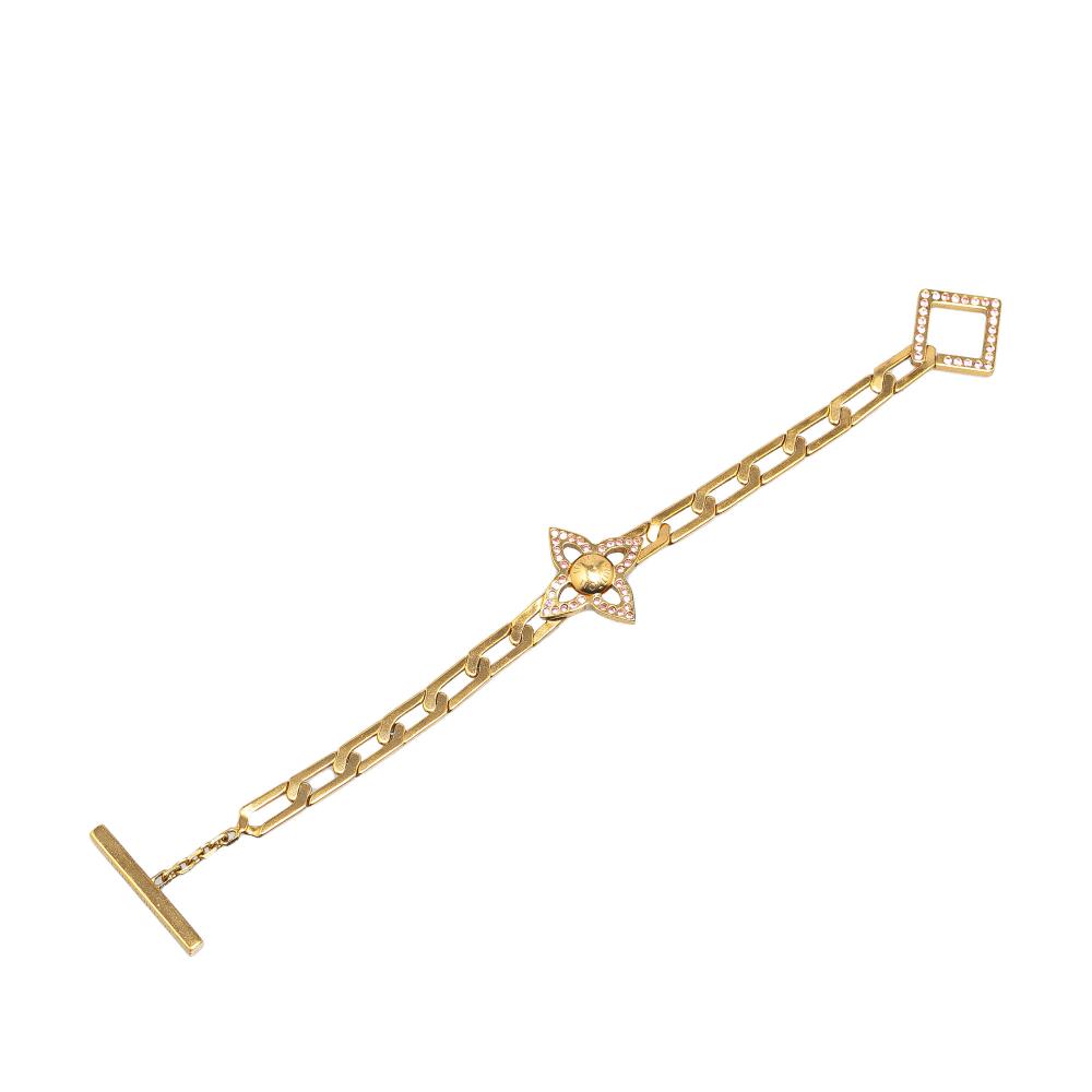 Louis Vuitton B Louis Vuitton Gold Gold Plated Metal Crystal Flower Power Bracelet France