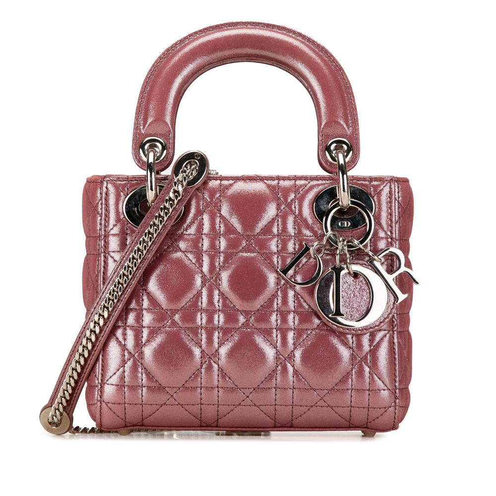 Christian Dior AB Dior Pink Lambskin Leather Leather Mini Metallic Lambskin Cannage Lady Dior Italy