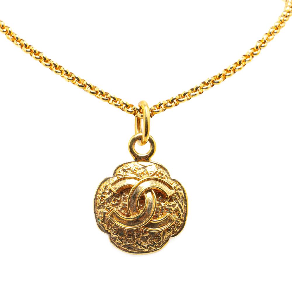 Chanel AB Chanel Gold Gold Plated Metal CC Medallion Clover Necklace France