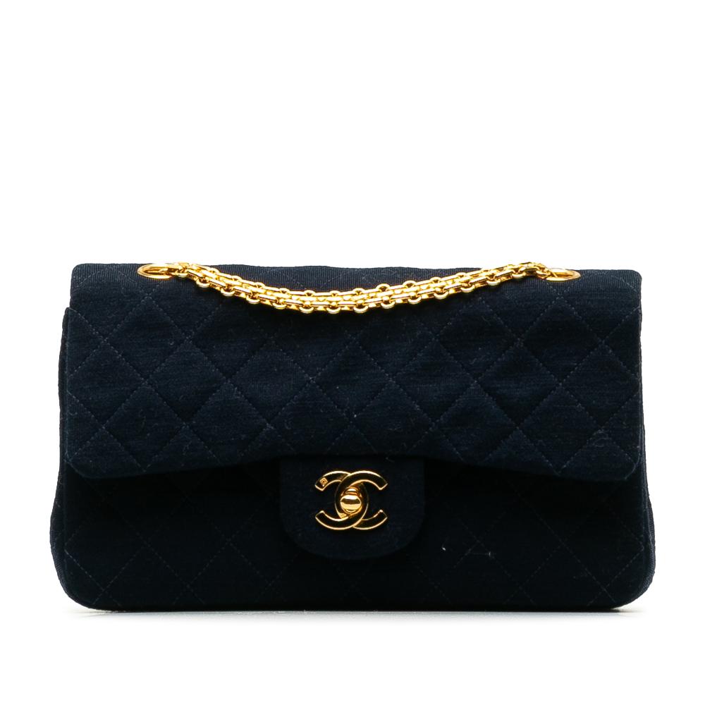 Chanel AB Chanel Blue Cotton Fabric Small Classic Jersey Single Flap France