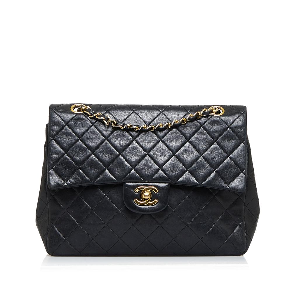 Chanel B Chanel Black Lambskin Leather Leather Medium Tall Classic Lambskin Double Flap France