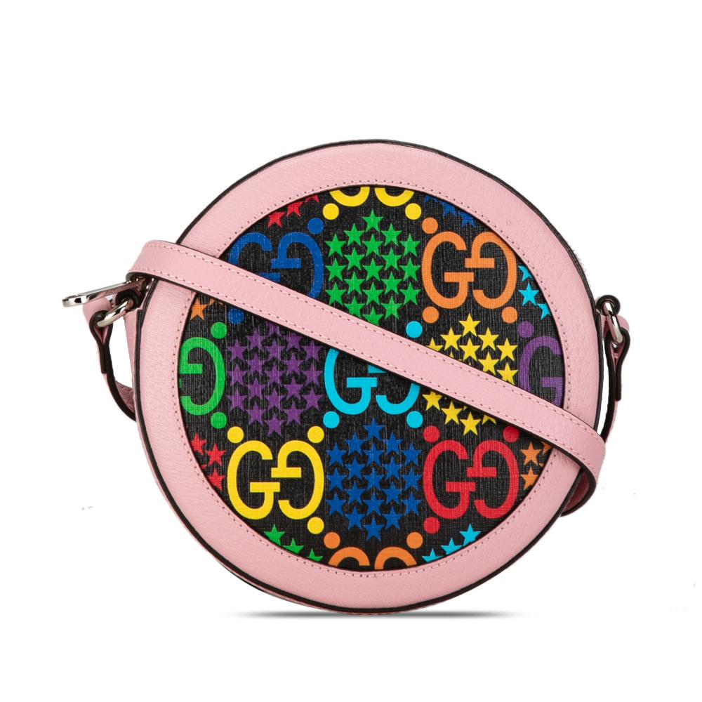 Gucci AB Gucci Pink with Multi Coated Canvas Fabric GG Supreme Psychedelic Round Crossbody Italy