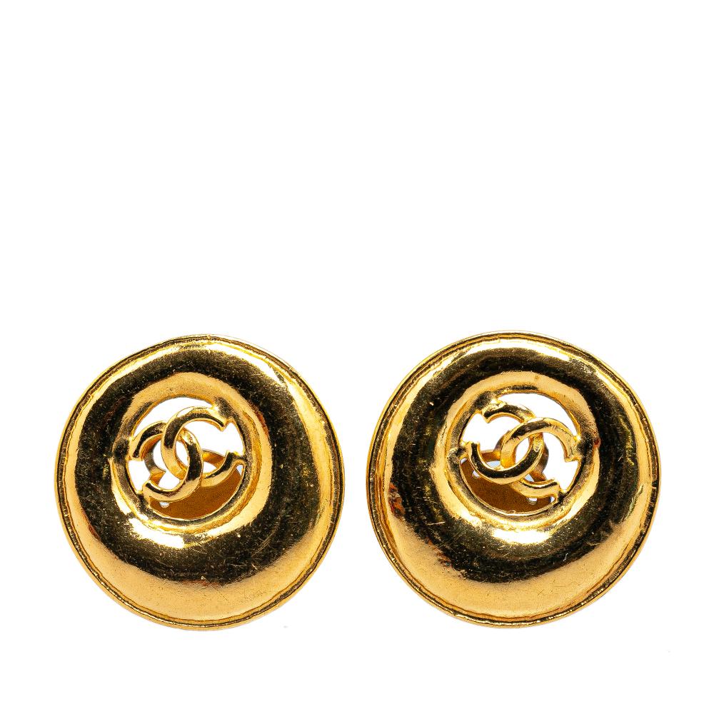 Chanel B Chanel Gold Gold Plated Metal CC Round Clip On Earrings France