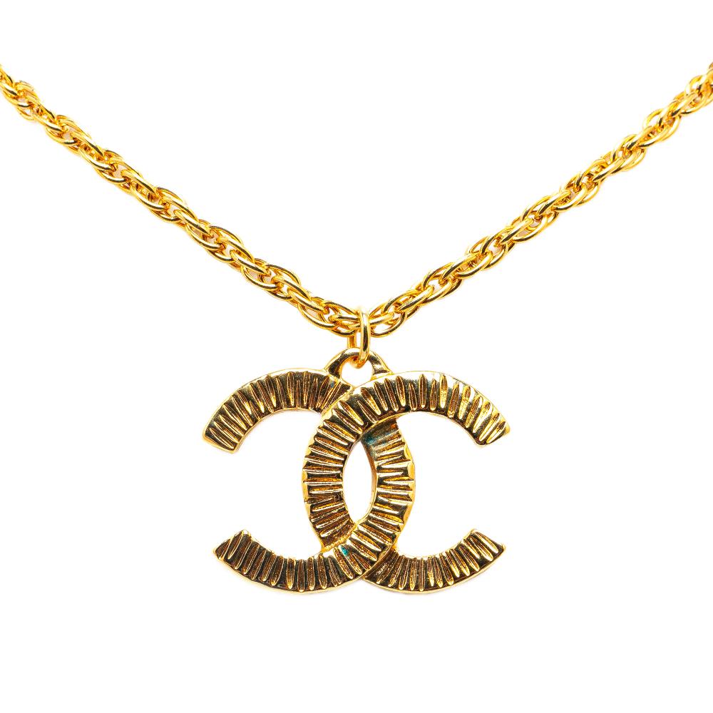 Chanel B Chanel Gold Gold Plated Metal CC Logo Pendant Necklace France