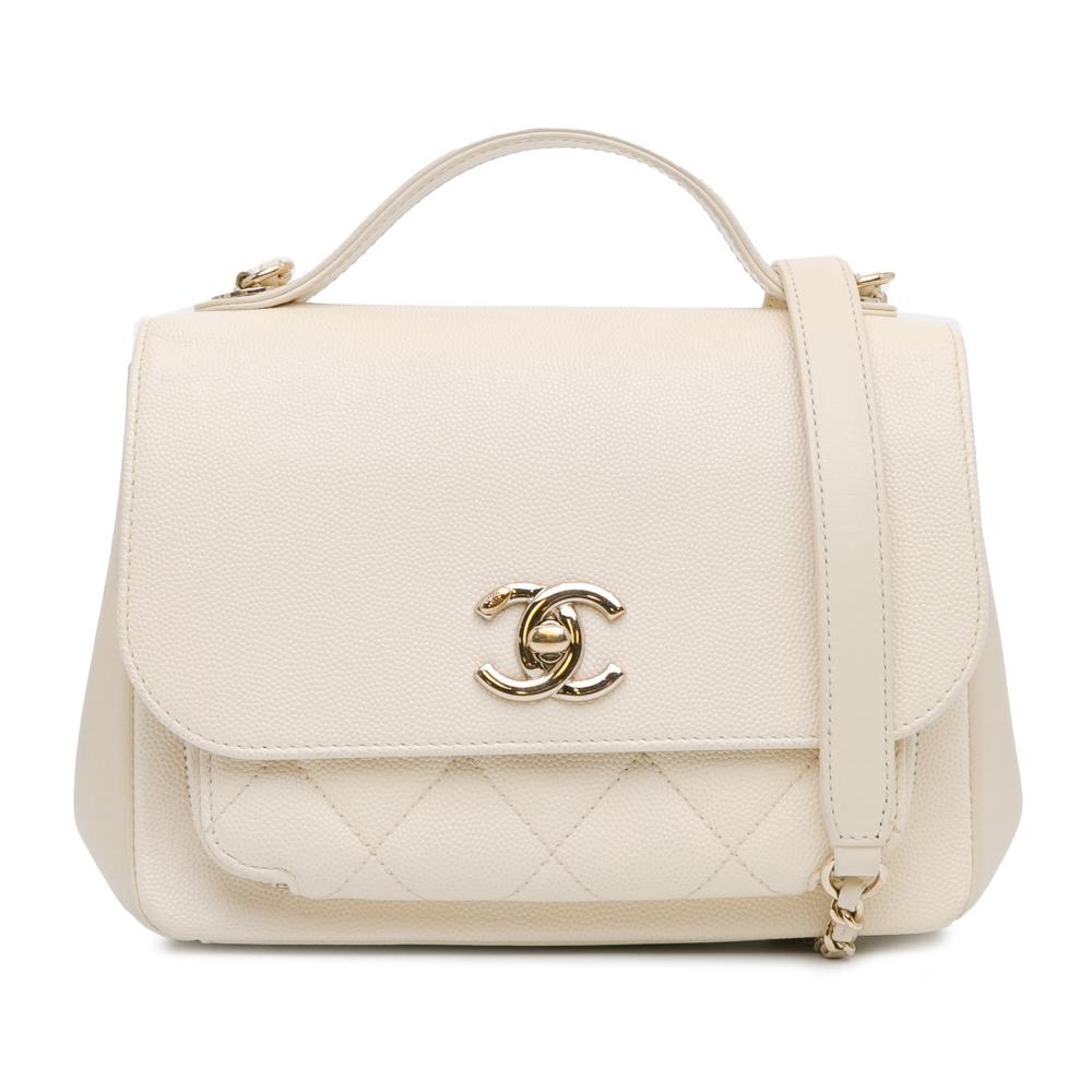 Chanel B Chanel White Ivory Caviar Leather Leather Small Caviar Business Affinity Top Handle Flap Italy