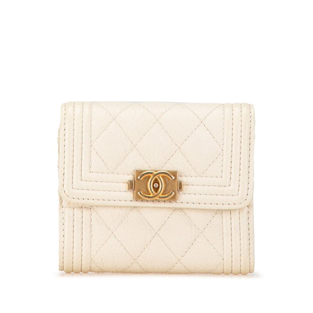 Chanel AB Chanel White Ivory Caviar Leather Leather Caviar Boy Flap Trifold Wallet Italy