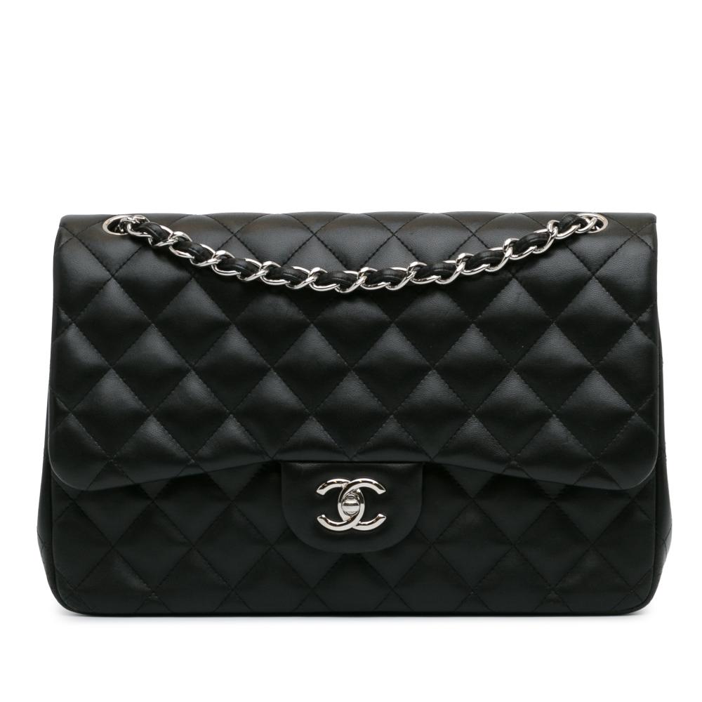 Chanel B Chanel Black Lambskin Leather Leather Jumbo Classic Lambskin Double Flap Italy