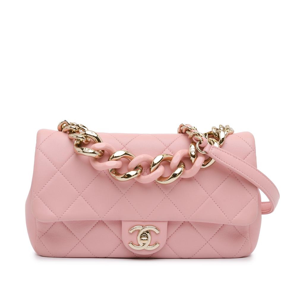 Chanel AB Chanel Pink Light Pink Lambskin Leather Leather Medium Lambskin Elegant Chain Single Flap Italy