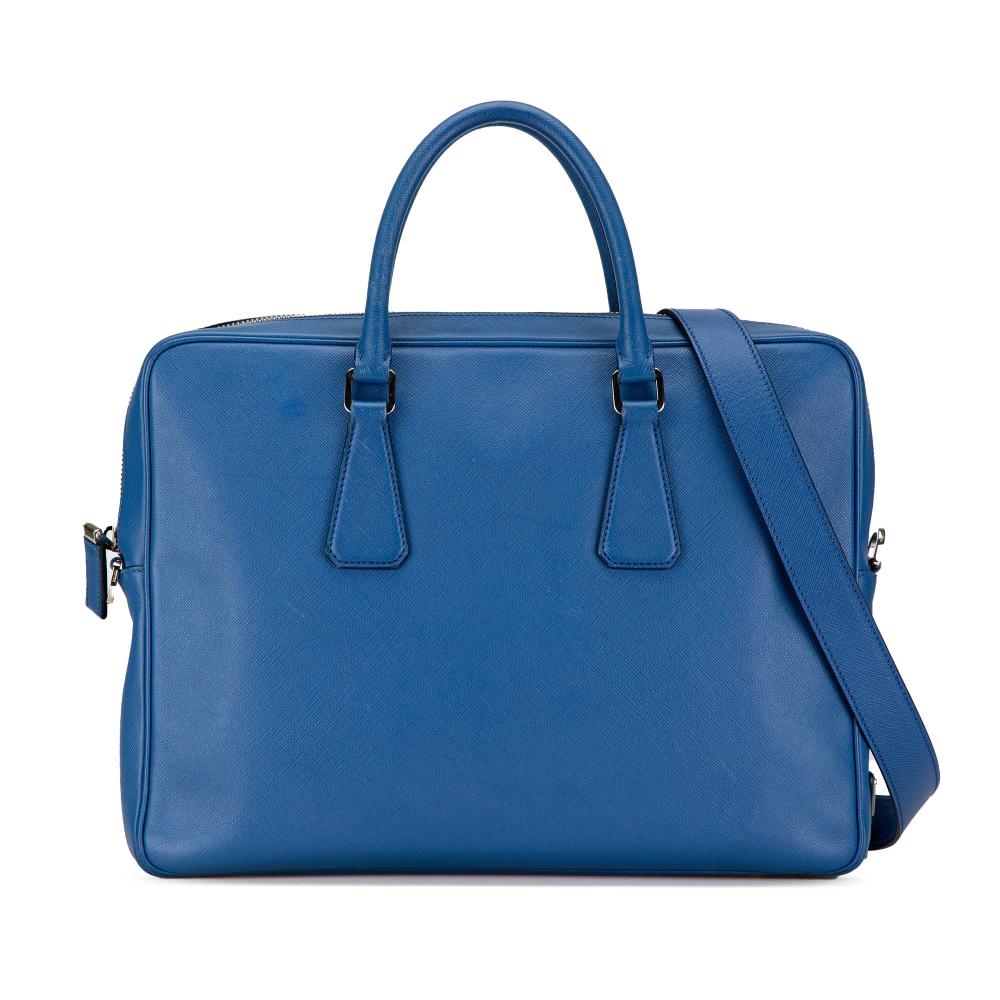 Prada B Prada Blue Saffiano Leather Zip Briefcase Italy