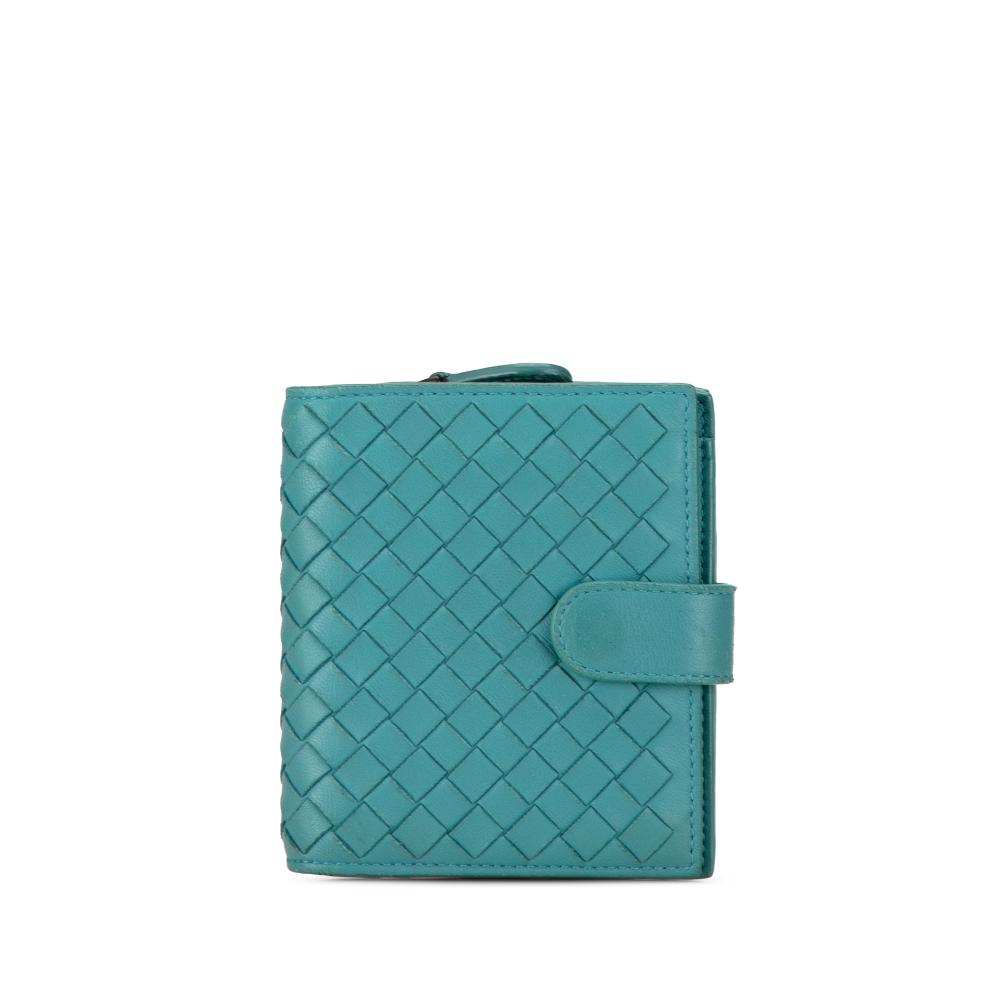 Bottega Veneta B Bottega Veneta Blue Turquoise Calf Leather Intrecciato Bi-fold Wallet Italy