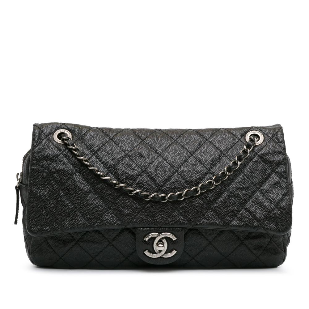 Chanel AB Chanel Black Caviar Leather Leather Jumbo Quilted Caviar Easy Flap Bag Italy