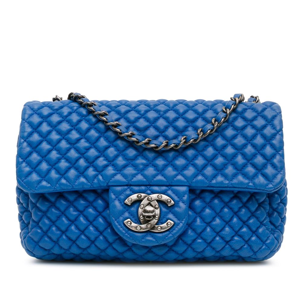 Chanel AB Chanel Blue Lambskin Leather Leather Mini Microquilted Lambskin Studded CC Flap France