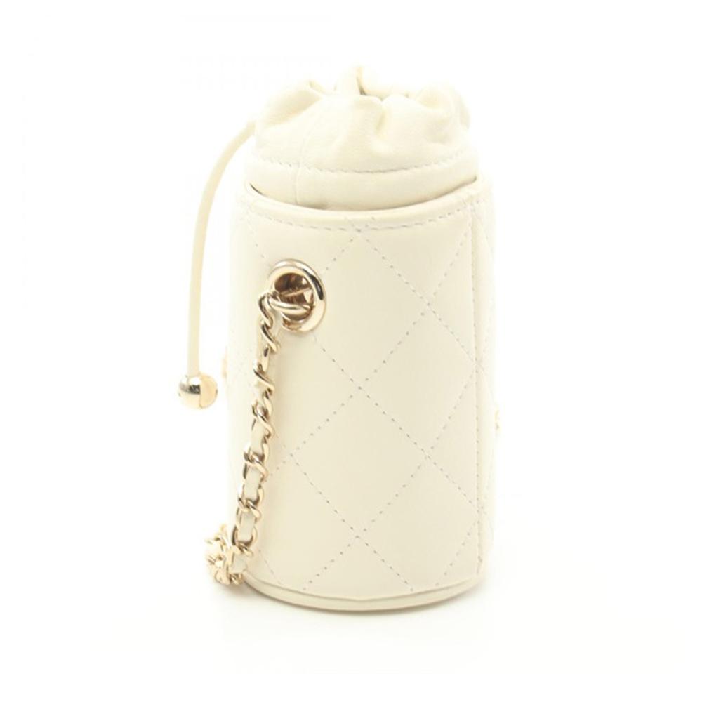 Chanel AB Chanel White Ivory Lambskin Leather Leather Micro Quilted Lambskin Drawstring Bucket Bag Italy