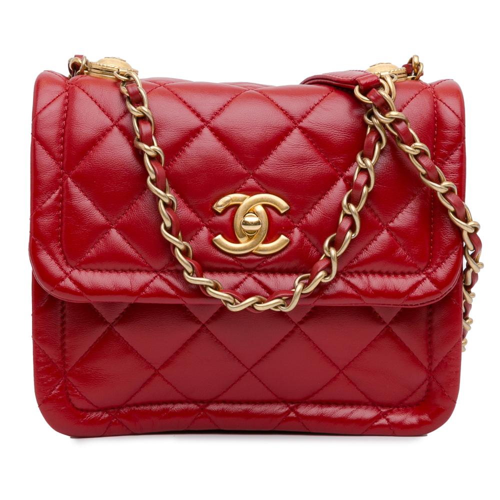 Chanel AB Chanel Red Lambskin Leather Leather Mini Quilted Lambskin Soft Square Flap Italy