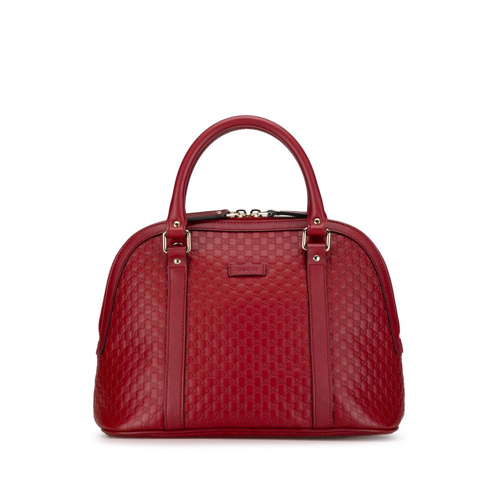 Gucci AB Gucci Red Calf Leather Medium Microguccissima Dome Satchel Italy