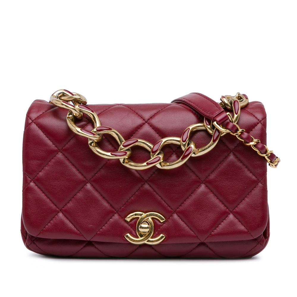 Chanel B Chanel Red Dark Red Lambskin Leather Leather Small Lambskin Color Match Flap Italy