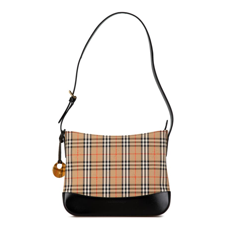 Burberry B Burberry Brown Beige with Black Canvas Fabric Haymarket Check Shoulder Bag United Kingdom