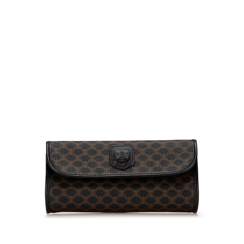 Celine B Celine Black with Brown Coated Canvas Fabric Macadam Clutch Italy