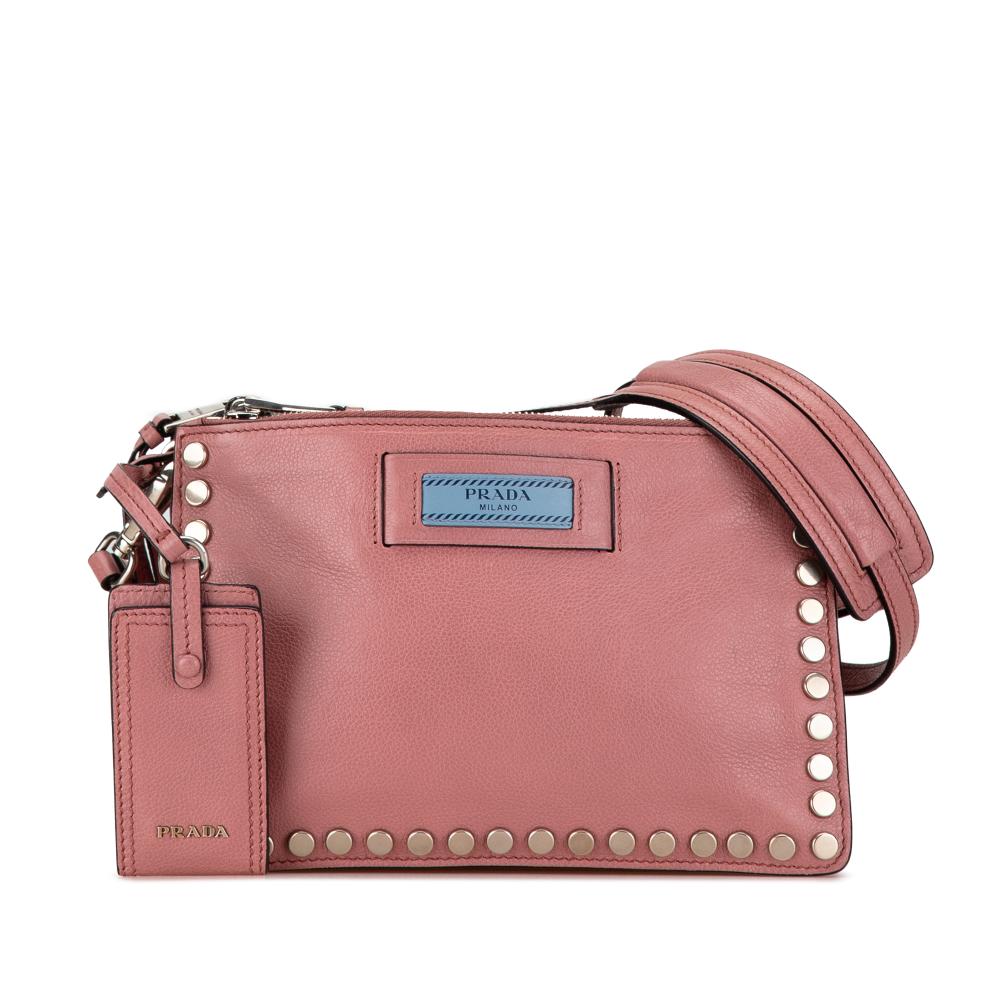 Prada B Prada Pink Calf Leather Glace Etiquette Crossbody Italy