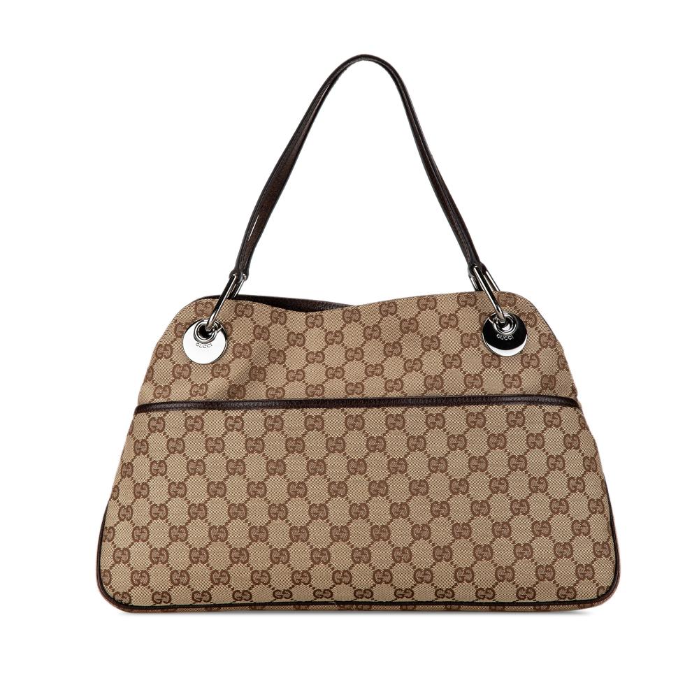 Gucci AB Gucci Brown Beige Canvas Fabric GG Eclipse Shoulder Bag Italy