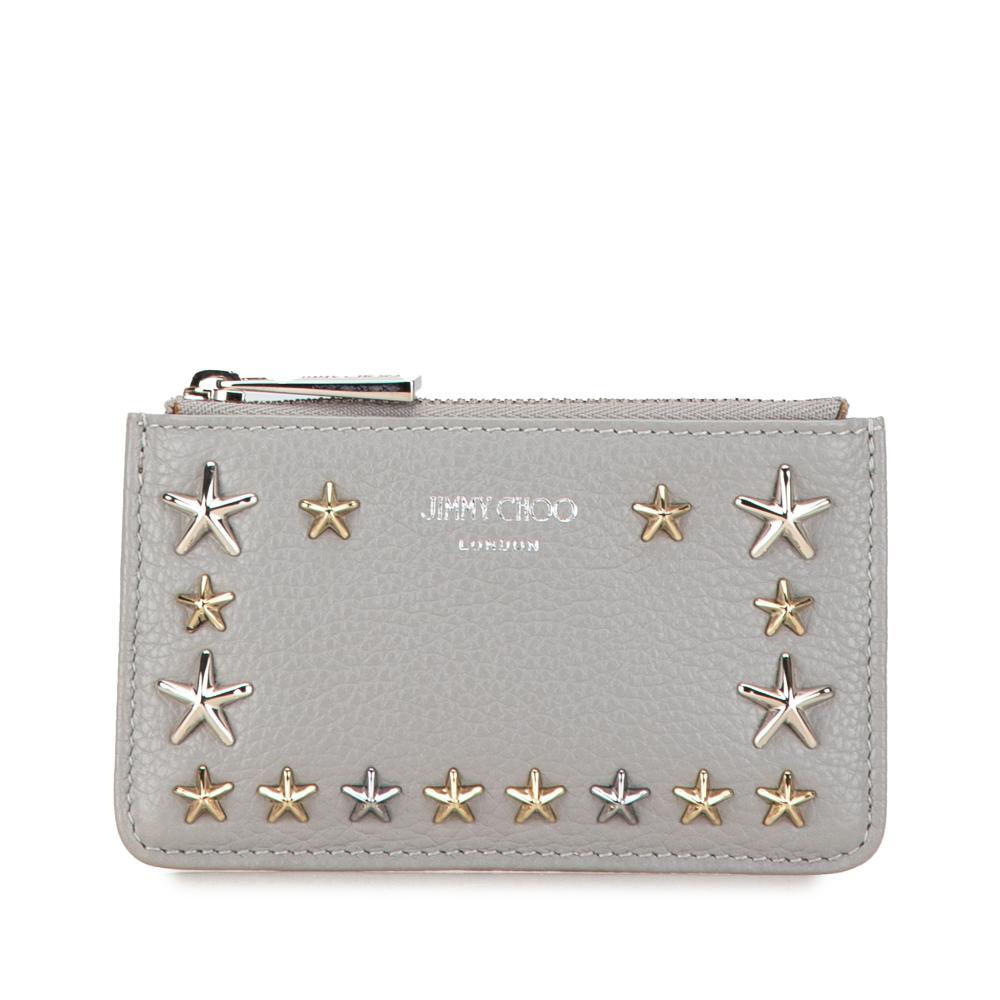 Jimmy Choo AB Jimmy Choo Gray Calf Leather Star Studded Nancy Coin Pouch and Key Holder Italy