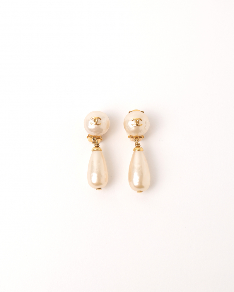 Chanel CC Pearl Drop Earrings