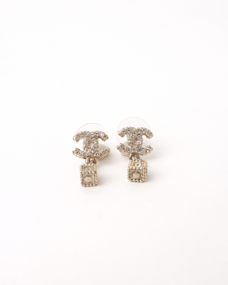 Chanel CC Rhinestone Drop Earrings