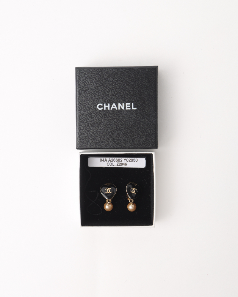 Chanel CC Heart with Pearl Drop Earrings