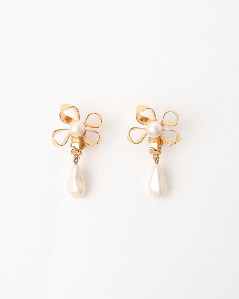 Chanel Flower Pearl Drop Clip-on Earrings