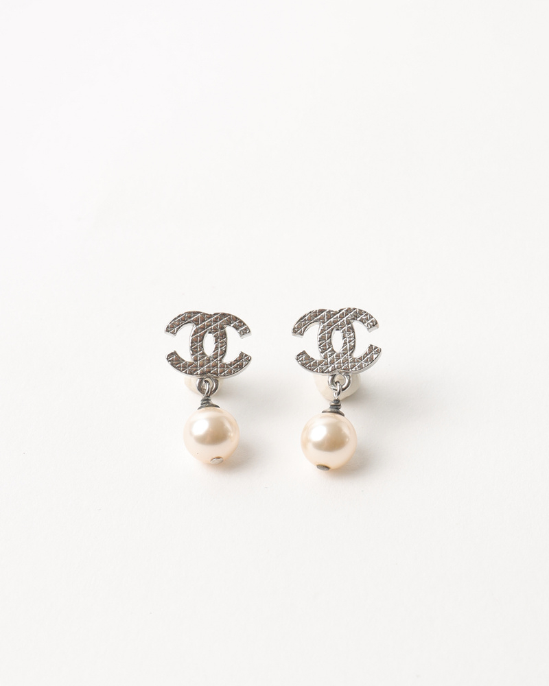 Chanel CC Pearl Drop Earrings