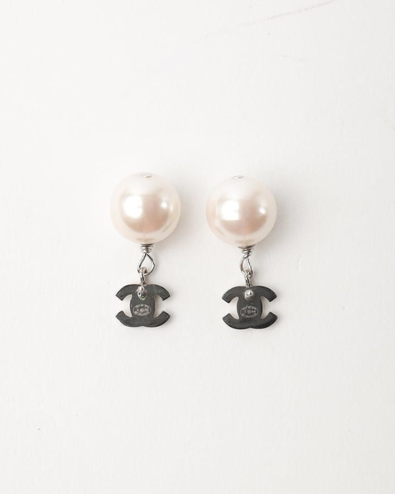 Chanel CC Rhinestone Pearl Drop Earrings