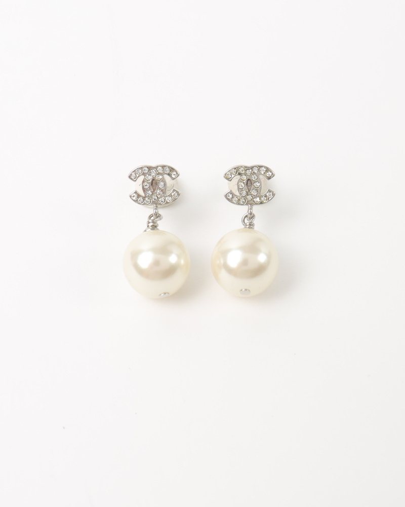 Chanel CC Pearl Drop Earrings