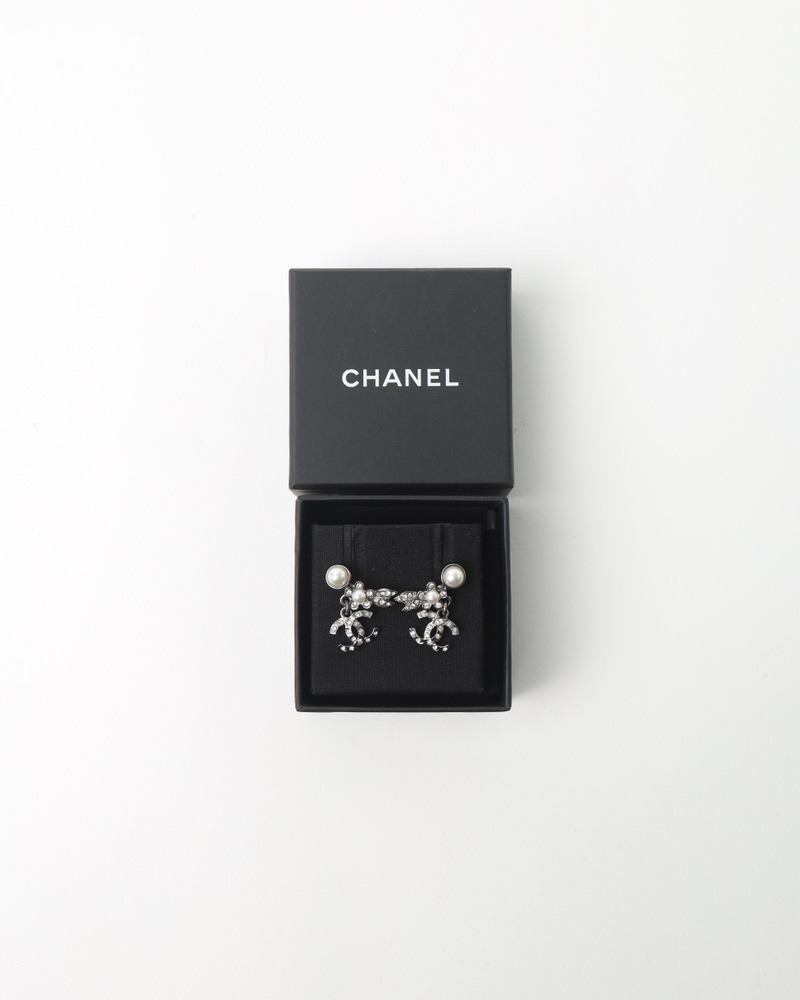 Chanel Pearl and Rhinestones CC Charm Earrings