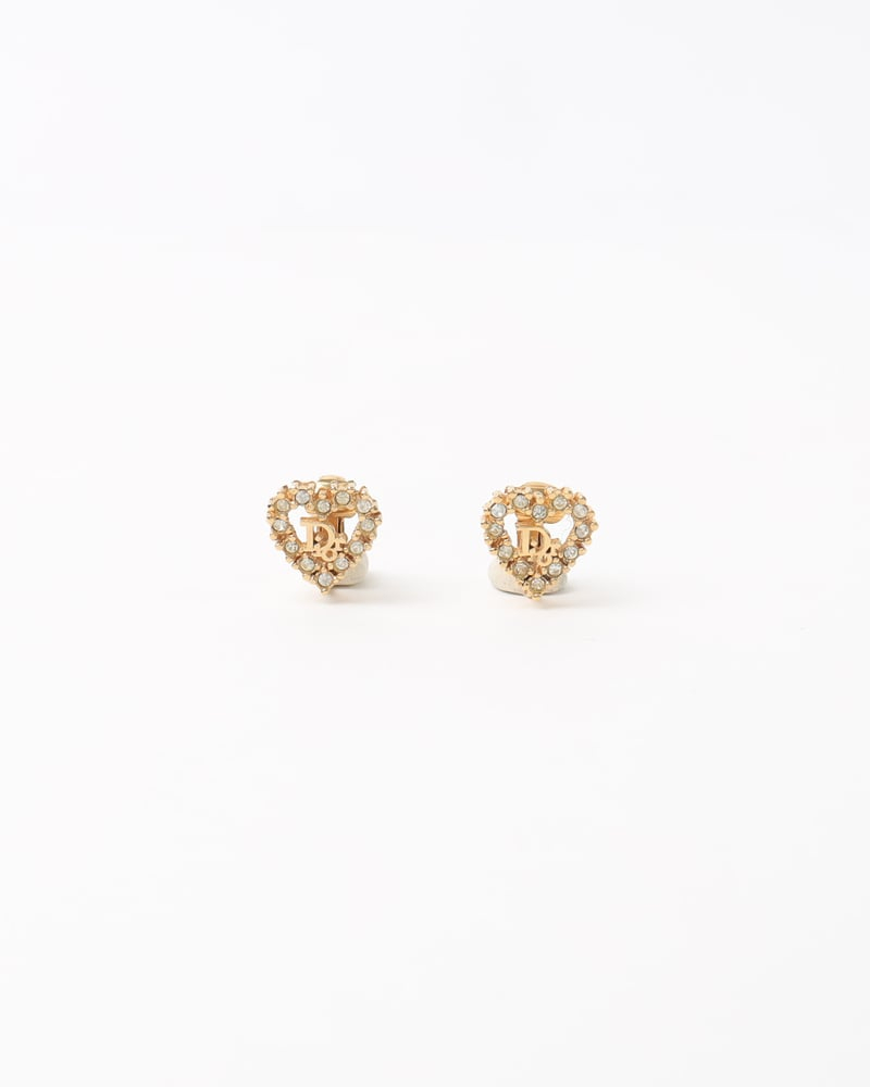 Christian Dior Rhinestone Logo Heart Earrings