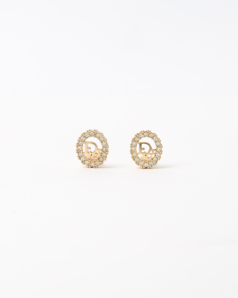 Christian Dior Rhinestone Logo Earrings